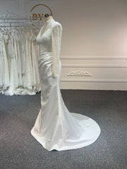 BYG24-5 Luxurious beaded satin mermaid wedding dress + detachable hanging trailer