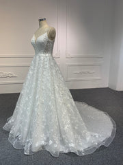 BYG#Y2307 LACE BEADINGS A LINE WEDDING DRESS WITH SMALL SHOULDER STRAP.