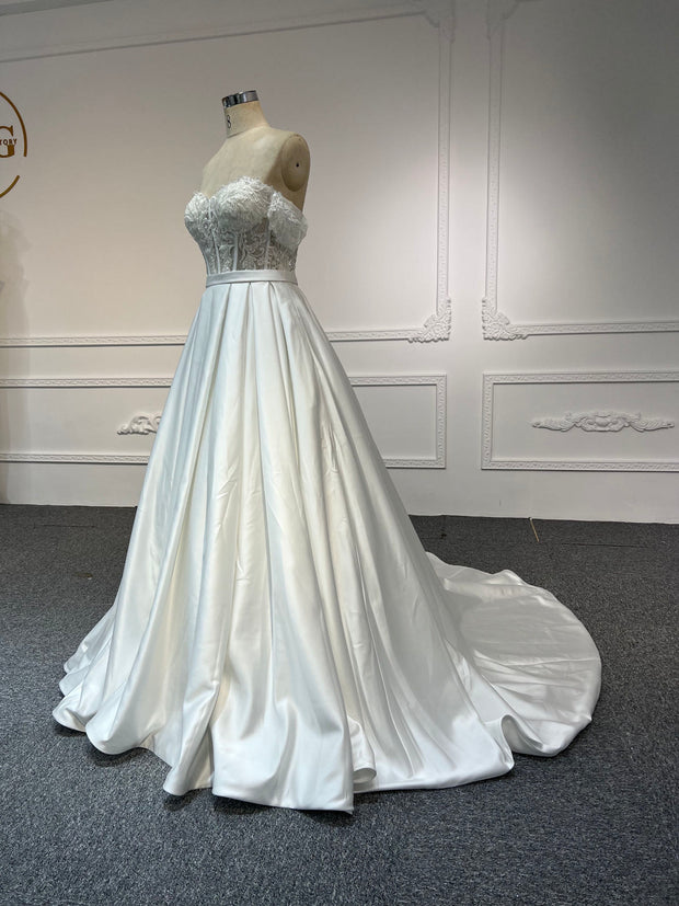 BYG#Y2315 HOT SALING LACE BEADING AND Premium satin A-LINE WEDDING DRESS