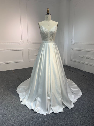 BYG#Y2317 HOT SALING LACE BEADING AND PREMIUM SATIN A-LINE WEDDING DRESS