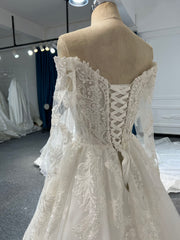 BYG#Y2323 LACE BEADINGS A LINE WEDDING DRESS WITH LONG SLEEVE