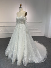 BYG#Y2327 LACE BEADINGS A LINE WEDDING DRESS WITH LONG SLEEVE