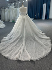 BYG#Z317-1 full lace ivory long sleeves wedding gown with 100cm tail