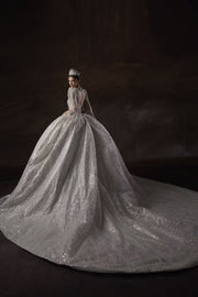 HT COLLECTION 01 LUXURIOUS HAN-BEADED Diamond-EMBELLISHED BALL GOWN WITH STATEMENT SHOULDER DESIGN
