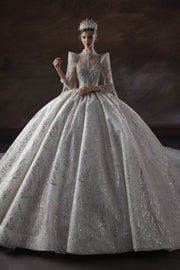 HT COLLECTION 01 LUXURIOUS HAN-BEADED Diamond-EMBELLISHED BALL GOWN WITH STATEMENT SHOULDER DESIGN