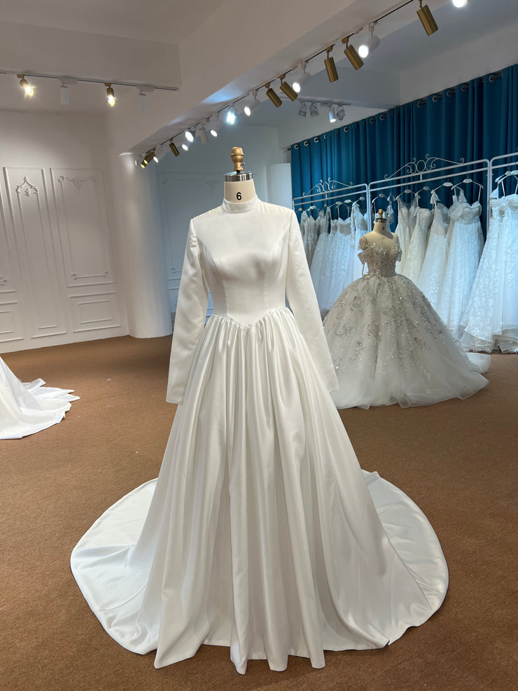 minimalist long sleeve wedding dress BYG25-28 MINIMALIST SATIN WEDDING GOWN FOR BRIDE – BYG Wedding Factory