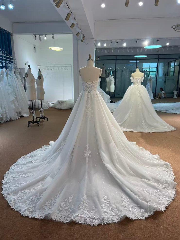 S557 Sweetheart Appliques Tulle A-line Wedding Dress with Sparkly Tull ...