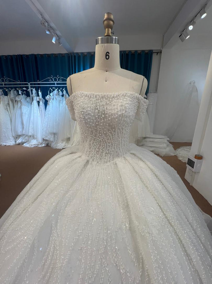 heavy beaded wedding dress Z356 Off-Shoulder Ball Gown – Full Skirt Bridal Gown with Back Lace-Up Beaded lace wedding