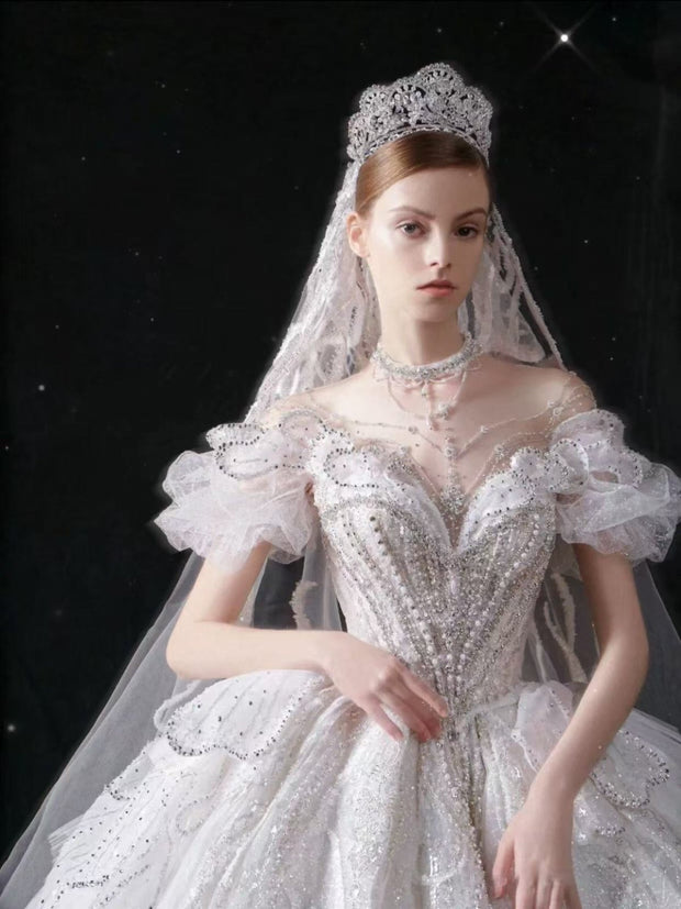 DIVINE 05 REGAL SHEER CORSET WITH AN INNER V PATTERN BALL GOWN