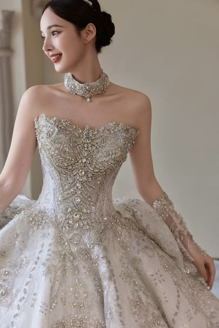 HT COLLECTION 03 LUXURIOUS AND EXQUISITE HANDMADE DIAMOND STRAPLESS DRESS