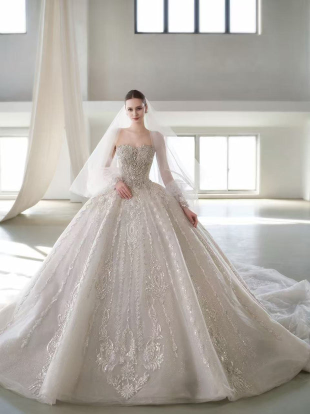 X25-86 STRAPLESS WEDDING DRESS WITH STAR - SHAPED SEQUINS