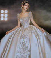DIVINE 04 A VINTAGE HEAVY-DUTY WEDDING RESSS WITH LONG SATIN SLEEVES