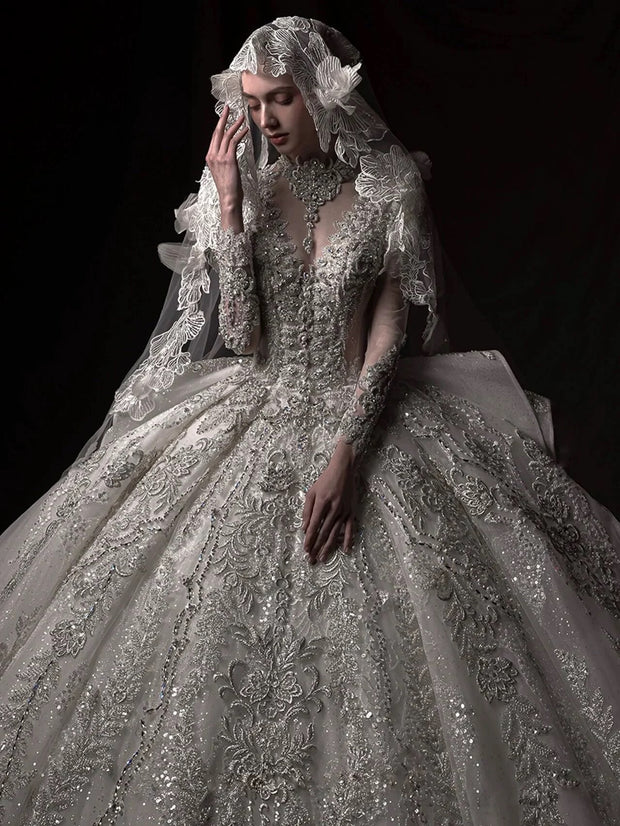 DIVINE 10 ORNATE 3D RUCHED COREST BODICE BALL GOWN