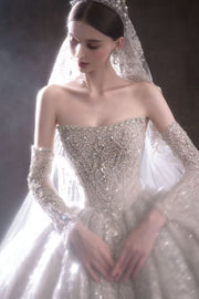 HT COLLECTION 08 HEAVY-DUTY STRAPLESS WEDDING DRESS WITH A LONG TRAIN (INCLUDING GLOVES)