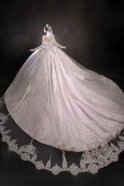 HT COLLECTION 08 HEAVY-DUTY STRAPLESS WEDDING DRESS WITH A LONG TRAIN (INCLUDING GLOVES)