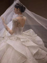 HT COLLECTION 05 LUXURY HEAVY-DUTY LONG-SLEEVED BIG TRAIN WEDDING DRESS