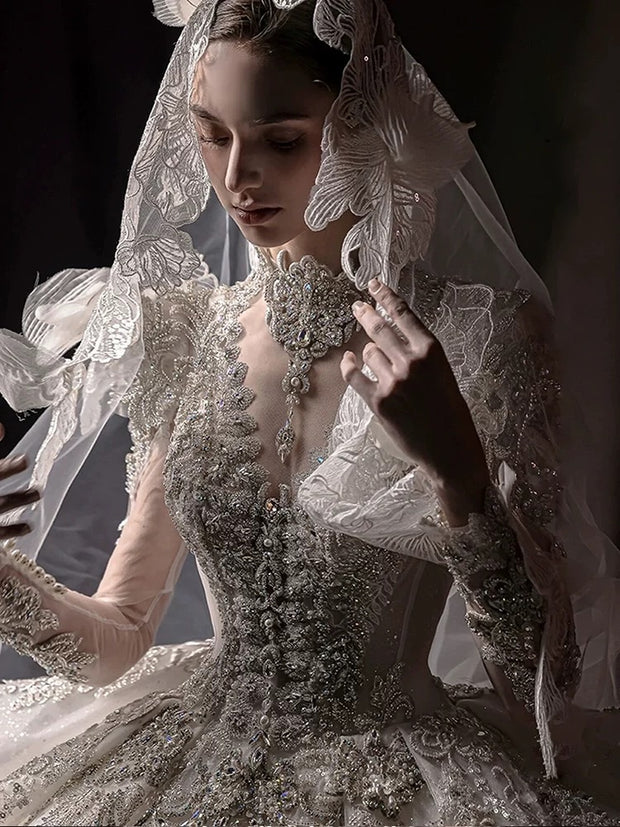 DIVINE 10 ORNATE 3D RUCHED COREST BODICE BALL GOWN