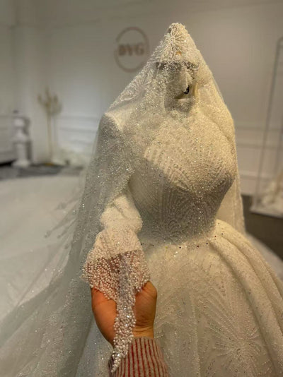 BYG25-9 A SUPER CLASSIC MUSLIM WEDDING DRESS WITH PEARL EMBROIDERY