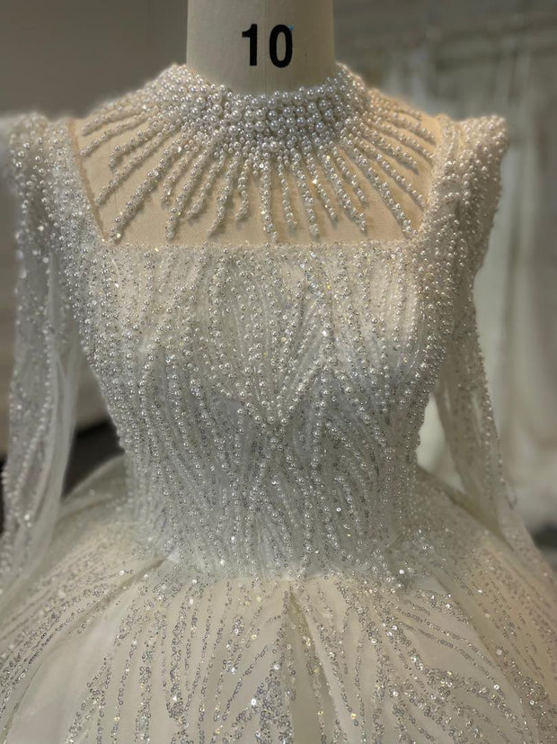 BYG24-26 PEARL BEADED BALL GOWN WEDDING DRESS