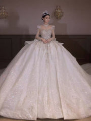 HT COLLECTION 05 LUXURY HEAVY-DUTY LONG-SLEEVED BIG TRAIN WEDDING DRESS