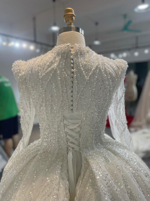 BYG24-26 PEARL BEADED BALL GOWN WEDDING DRESS