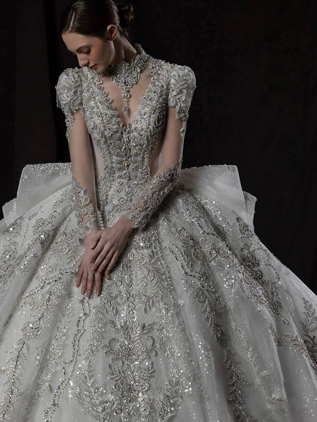 DIVINE 10 ORNATE 3D RUCHED COREST BODICE BALL GOWN