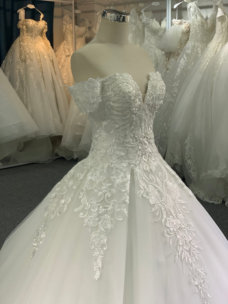 29743-1# BYG thick lace off the shoulder A line wedding dress