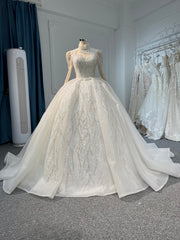 BYG-#Z302-Long-sleeved high-neck hand-beaded sequins large trailing tutu skirt wedding dress