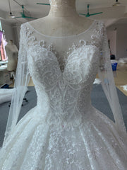 BYG long sleeves lace beading white wedding dress