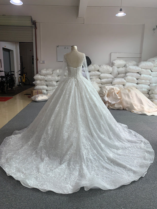 BYG long sleeves lace beading white wedding dress