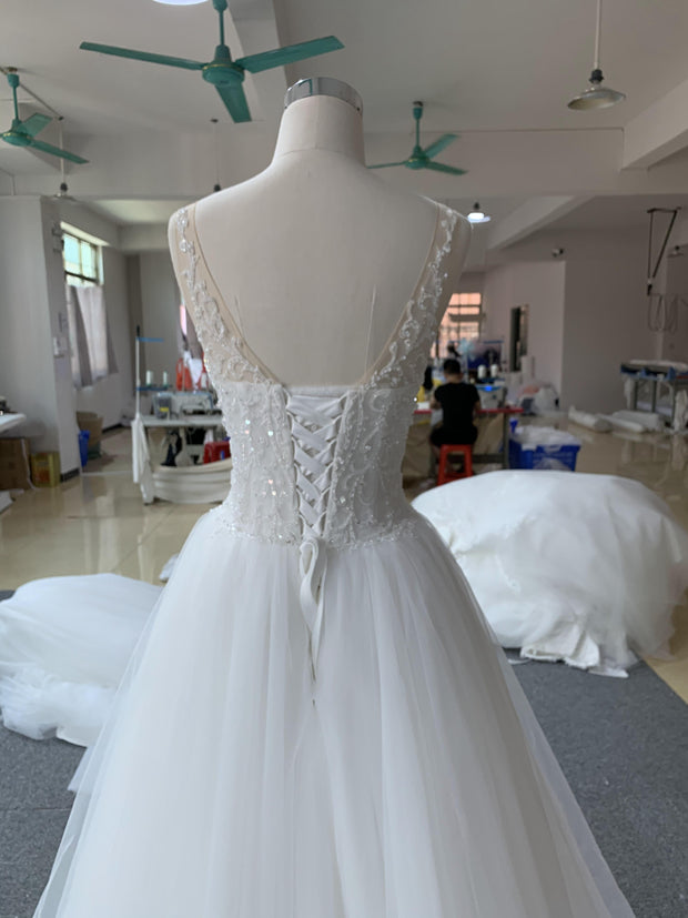 BYG spaghetti strap wedding dress for bride