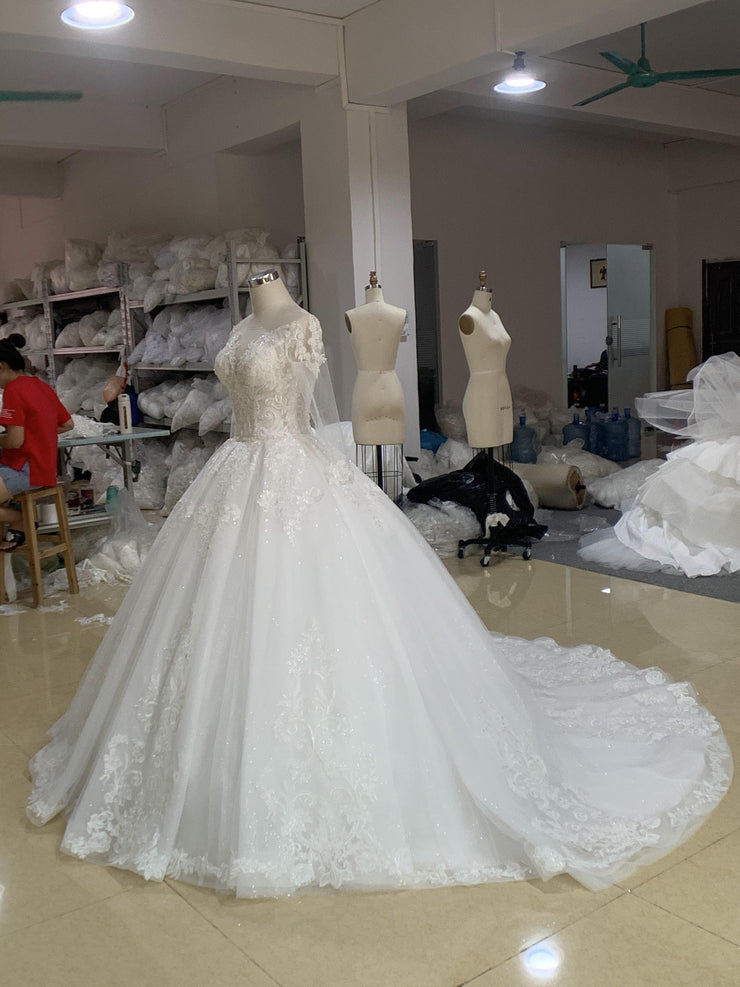 BYG luxury sweetheart long sleeves wedding dress lace up Ball gown wedding dress BYG Wedding Factory 
