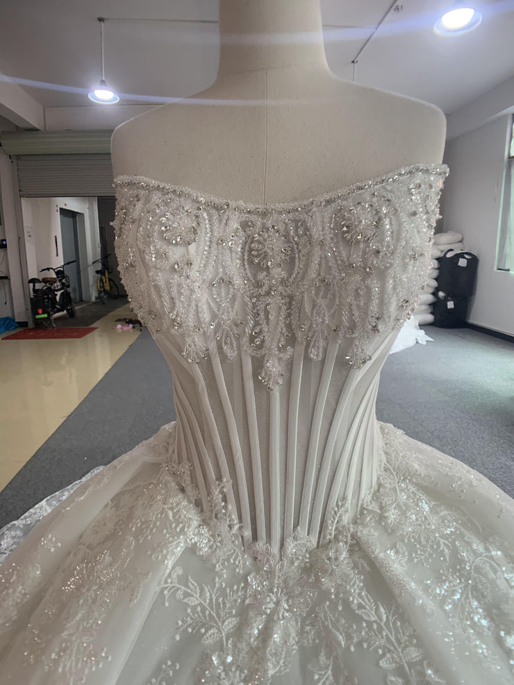 BYG fashion style strapless boning wedding dress full lace