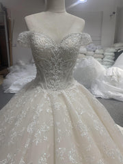 BYG off the shoulder full lace luxury wedding dress champagne color