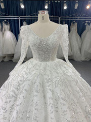 B211# Luxury Beaded Wedding Dresses Long Sleeve Ball Gown