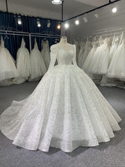 B211# Luxury Beaded Wedding Dresses Long Sleeve Ball Gown