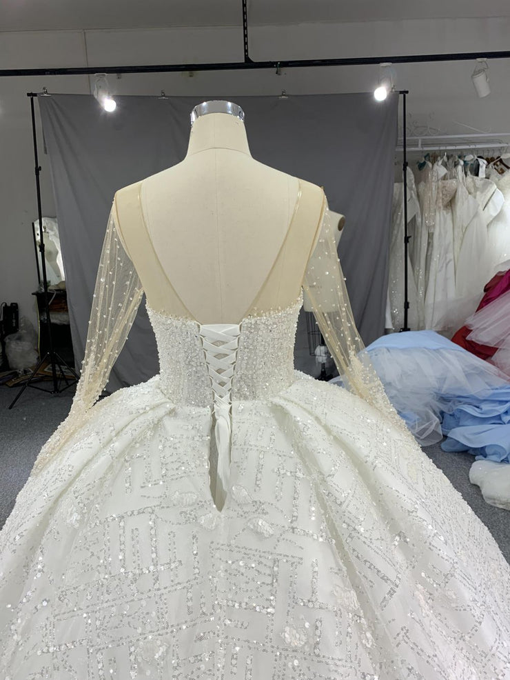 B218# Luxury Beaded Long Sleeves Bridal Gown For A Fairy Tail Wedding