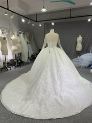 B218# Luxury Beaded Long Sleeves Bridal Gown For A Fairy Tail Wedding
