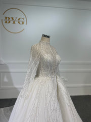 Z037- BYG Shiny stone with pearl beading mermaid wedding dress with detachable train
