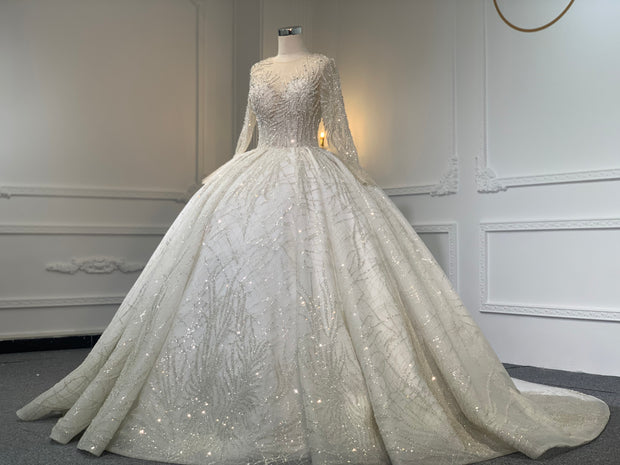Z044- BYG luxury pearl beading ball gown with heavy lace