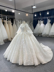 #708 Ball Gown Wedding Dress With Long Sleeves And Long Tail