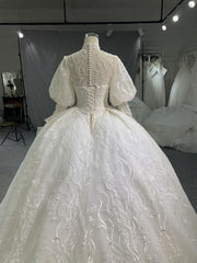 #702 Cathedral Train Long Sleeve Wedding Grown Ball Dress