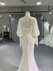 #703 Long Sleeved Sequins Beaded  Wedding Dress With Train