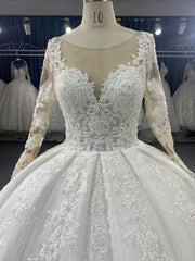 #0802 The Luxury Upper Body Beaded Long Sleeves Wedding Dress
