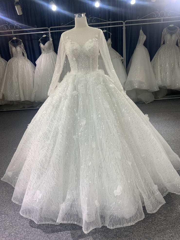 #CY1666 3D Long Sleeve Glitter Wedding Dress With Sequin Fabric 36 #CY1666 3D Long Sleeve Glitter Wedding Dress With Sequin Fabric 36