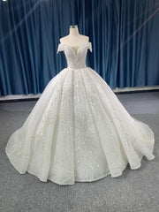 #R2026 Sequined Lace Princess Wedding Dress With Back Strap
