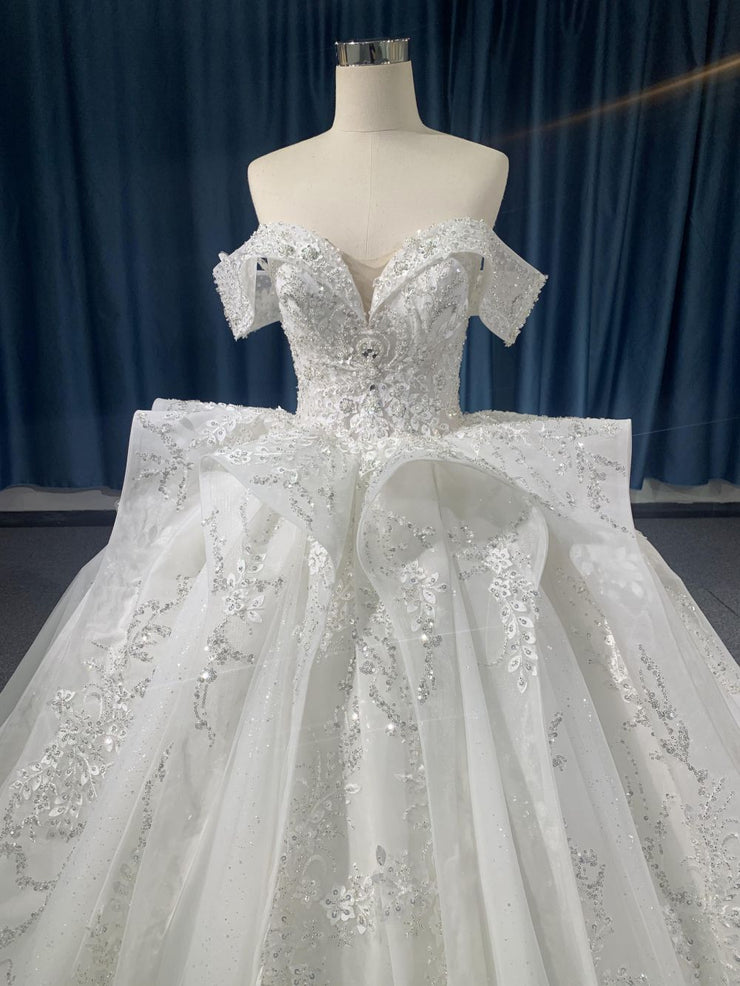 R2023 # Armhole Sleeved Spired Beads Lace multi -Large Wedding Dress