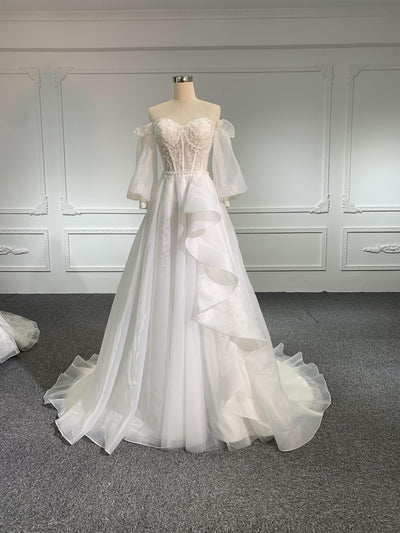 Martina Liana Lace Tulle A Line Wedding Dress Z006-Organza Sweetheart Neckline Wedding Dress With Long Tail Removable Sleeve EU36 Martina Liana Lace Tulle A Line Wedding Dress Z006-Organza Sweetheart Neckline Wedding Dress With Long Tail Removable Sleeve EU36