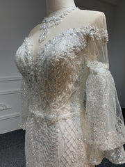 Z007- Shiny lace mermaid dress with detachable train