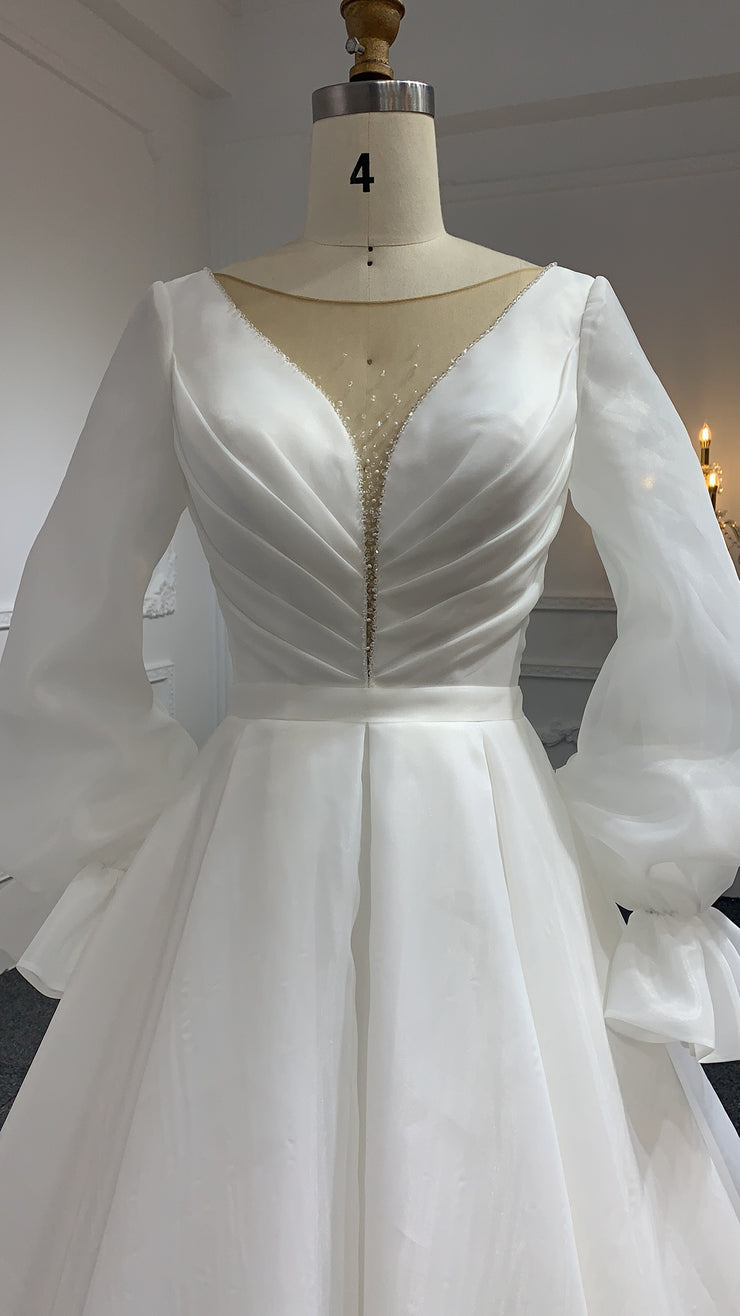 J44-Long Sleeve Organza A-line Plain Style Wedding Dress
